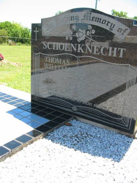 SCHOENKNECHT, Thomas William,  | husband father father-in-law grandfather,  | 16-3-1916 - 23-11-1998 aged 82 years;  | Kalbar General Cemetery, Boonah Shire  | 