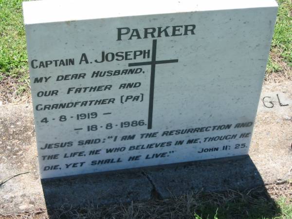 A. Joseph PARKER,  | husband father grandfather,  | 4-8-1919 - 18-8-1986;  | Kalbar General Cemetery, Boonah Shire  | 