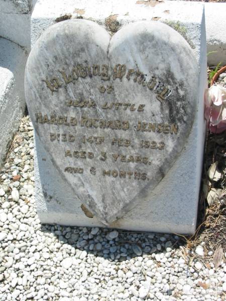 Harold Richard JENSEN,  | died 14 Feb 1922 aged 3 years 6 months;  | Kalbar General Cemetery, Boonah Shire  | 