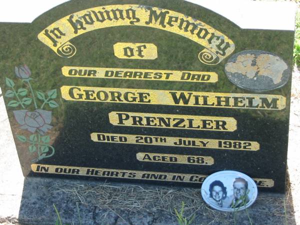 George Wilhelm PRENZLER, dad,  | died 20 July 1982 aged 68;  | Kalbar General Cemetery, Boonah Shire  | 