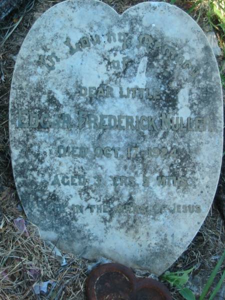 Edgar Frederick MULLER,  | died 17 Oct 1924 aged 3 years 5 months;  | Kalbar General Cemetery, Boonah Shire  | 