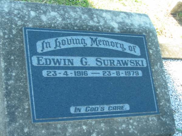 Edwin G. SURAWSKI,  | 23-4-1916 - 23-8-1979;  | Kalbar General Cemetery, Boonah Shire  | 