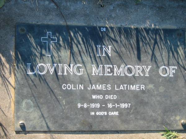 Colin James LATIMER,  | died 9-8-1919 - 16-1-1997;  | Kalbar General Cemetery, Boonah Shire  | 