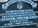 Martha Helena HAAG
(wife of Bruno)
b: 28 Jan 1910, d: 25 Nov 2001
St Johns Lutheran Church Cemetery, Kalbar, Boonah Shire