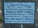 Dorothy Mary SCHOLZ
8 Apr 1948, aged 31
William August SCHOLZ
22 Jul 1979, aged 67
St Johns Lutheran Church Cemetery, Kalbar, Boonah Shire