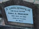 Anna A MUNCHOW
29 Nov 1962, aged 56
St Johns Lutheran Church Cemetery, Kalbar, Boonah Shire
