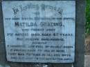 Matilda GRADING
9 Aug 1940 aged 40
St Johns Lutheran Church Cemetery, Kalbar, Boonah Shire