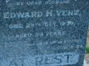 Edward H VENZ
29 Oct 1936, aged 36
St Johns Lutheran Church Cemetery, Kalbar, Boonah Shire