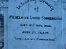 Wilhelmine Loise SONNENBURG
4 Nov 1932 aged 75
St Johns Lutheran Church Cemetery, Kalbar, Boonah Shire