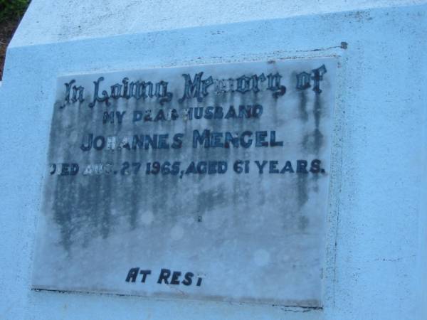 Johannes MENGEL  | 27 Aug 1965, aged 61  | St John's Lutheran Church Cemetery, Kalbar, Boonah Shire  |   | 