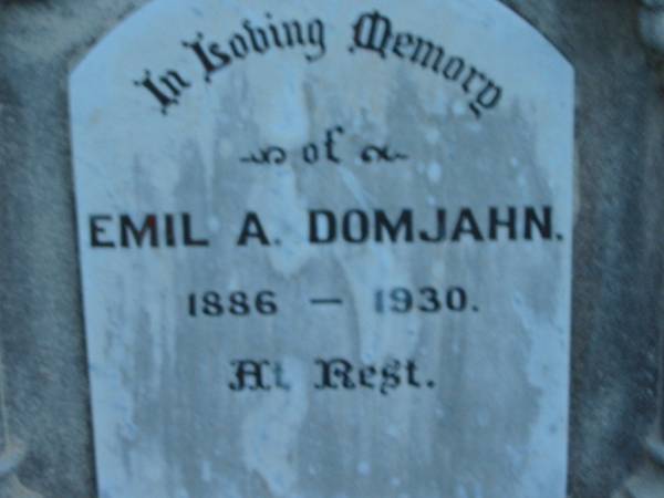 Emil A DOMJAHN  | 1886 - 1930  | St John's Lutheran Church Cemetery, Kalbar, Boonah Shire  |   | 