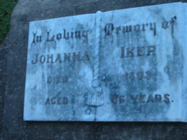 Johanna IKER  | d: 1893 aged 66  | St John's Lutheran Church Cemetery, Kalbar, Boonah Shire  |   | 