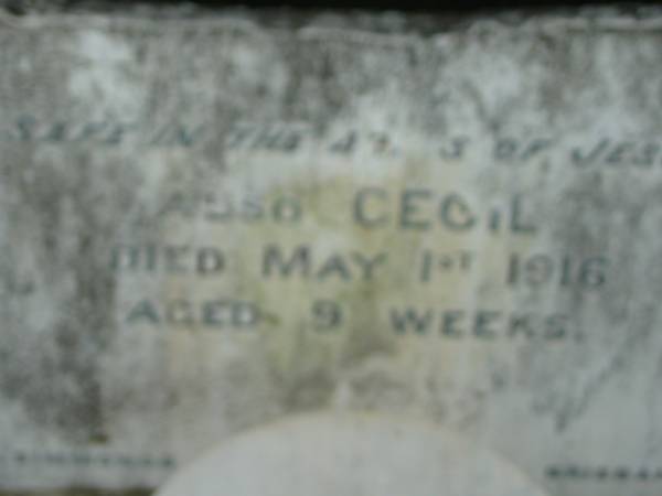 Leslie BADKE  | d: Aug 19 1913, aged 7 weeks  | Cecil  | 1 May 1916, aged 9 weeks  | St John's Lutheran Church Cemetery, Kalbar, Boonah Shire  |   | 