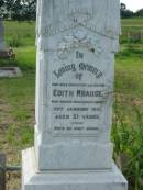 Edith KRAUSE, daughter sister, died 29 Jan 1917 aged 21 years; Engelsburg Methodist Pioneer Cemetery, Kalbar, Boonah Shire 