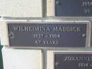 Wilheimina MADDICK, 1837 - 1904 aged 67 years; Engelsburg Methodist Pioneer Cemetery, Kalbar, Boonah Shire 