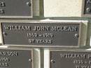 William John MCLEAN, 1862 - 1919 aged 57 years; Engelsburg Methodist Pioneer Cemetery, Kalbar, Boonah Shire 