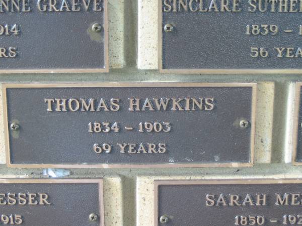 Thomas HAWKINS,  | 1834 - 1903 aged 69 years;  | Engelsburg Methodist Pioneer Cemetery, Kalbar, Boonah Shire  | 