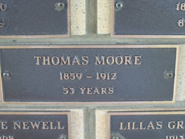 Thomas MOORE,  | 1859 - 1912 aged 53 years;  | Engelsburg Methodist Pioneer Cemetery, Kalbar, Boonah Shire  | 