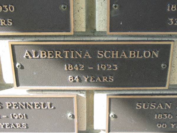 Albertina SCHABLON,  | 1842 - 1923 aged 84 years;  | Engelsburg Methodist Pioneer Cemetery, Kalbar, Boonah Shire  | 