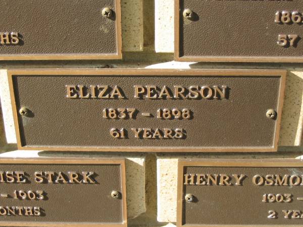 Eliza PEARSON,  | 1837 - 1898 aged 61 years;  | Engelsburg Methodist Pioneer Cemetery, Kalbar, Boonah Shire  | 