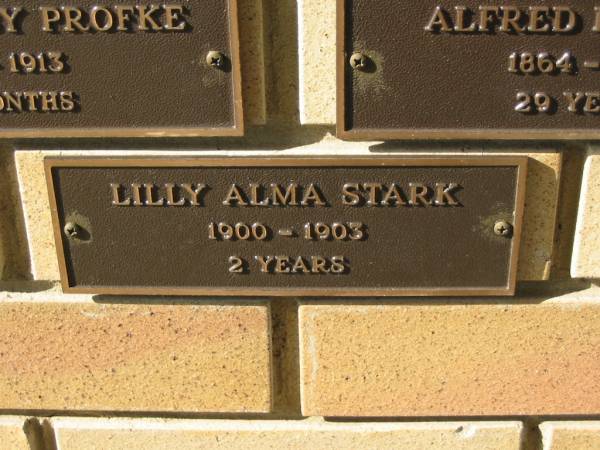 Lilly Alma STARK,  | 1900 - 1903 aged 2 years;  | Engelsburg Methodist Pioneer Cemetery, Kalbar, Boonah Shire  | 