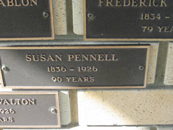 Susan PENNELL,  | 1836 - 1926 aged 90 years;  | Engelsburg Methodist Pioneer Cemetery, Kalbar, Boonah Shire  | 