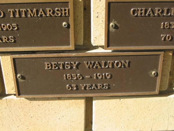 Betsy WALTON,  | 1856 - 1919 aged 63 years;  | Engelsburg Methodist Pioneer Cemetery, Kalbar, Boonah Shire  | 