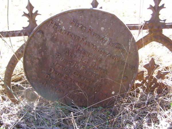 Hermiene Frederiecke Natalie LENZKE,  | aged 44 years;  | Kalbar St Marks's Lutheran cemetery, Boonah Shire  | 