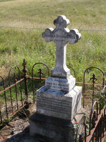 Bertha DITTBERNER,  | born 18 Oct 1875 died 12 Aug 1894;  | Kalbar St Marks's Lutheran cemetery, Boonah Shire  | 