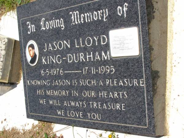 Jason Lloyd KING-DURHAM,  | 6-5-1976 - 17-11-1995;  | Kandanga Cemetery, Cooloola Shire  | 