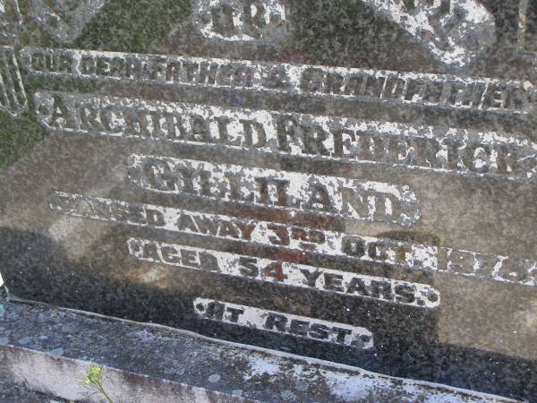 Archibald Frederick GILLILAND,  | father grandfather,  | died 3 Oct 1978? aged 54 years;  | Kandanga Cemetery, Cooloola Shire  | 