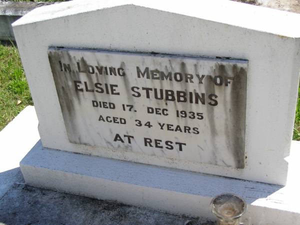 Elsie STUBBINS,  | died 17 Dec 1935 aged 34 years;  | Kandanga Cemetery, Cooloola Shire  | 