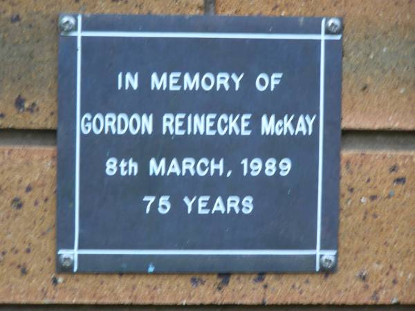 Gordon Reinecke McKAY  | d: 8 Mar 1989, aged 75  | Kenmore-Brookfield Anglican Church, Brisbane  | 