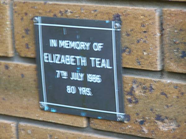 Elizabeth TEAL  | d: 7 Jul 1986, aged 80  | Kenmore-Brookfield Anglican Church, Brisbane  | 