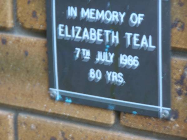 Elizabeth TEAL  | d: 7 Jul 1986, aged 80  | Kenmore-Brookfield Anglican Church, Brisbane  | 