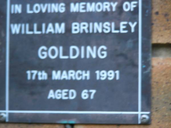 William Brinsley GOLDING  | d: 17 Mar 1991, aged 67  | Kenmore-Brookfield Anglican Church, Brisbane  | 