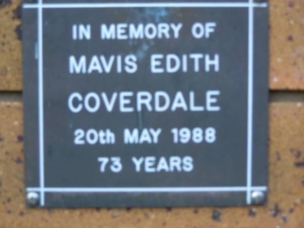 Mavis Edith COVERDALE  | d: 20 May 1988, aged 73  | Kenmore-Brookfield Anglican Church, Brisbane  | 