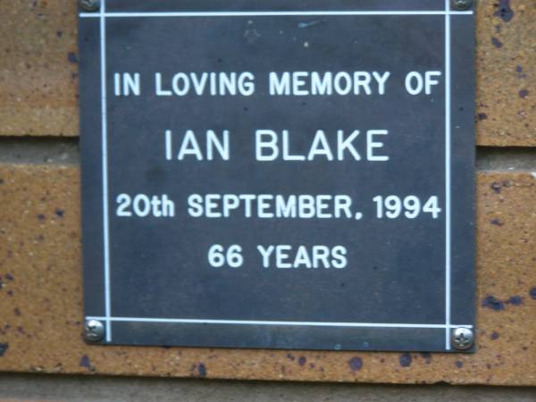 Ian BLAKE  | d: 20 Sep 1994, aged 66  | Kenmore-Brookfield Anglican Church, Brisbane  | 