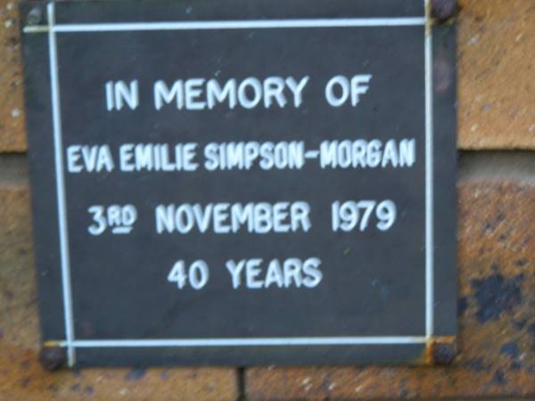 Eva Emilie SIMPSON-MORGAN  | d: 3 Nov 1070, aged 40  | Kenmore-Brookfield Anglican Church, Brisbane  | 