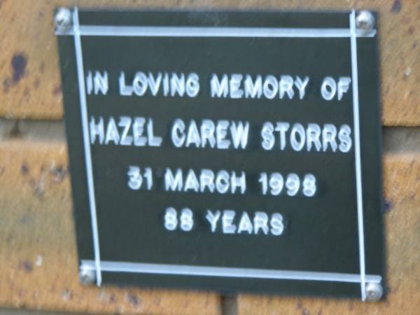 Hazel Carew STORRS  | d: 31 Mar 1998, aged 88  | Kenmore-Brookfield Anglican Church, Brisbane  | 