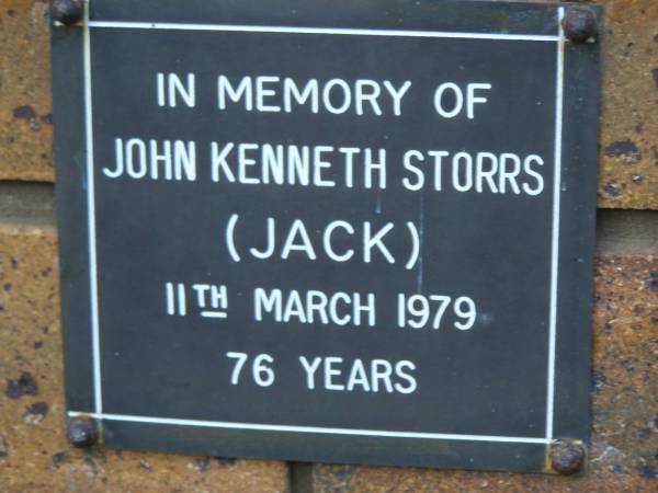 John Kenneth STORRS (Jack)  | d: 11 Mar 1979, aged 76  | Kenmore-Brookfield Anglican Church, Brisbane  | 