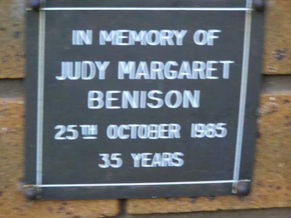Judy Margaret BENISON  | d: 25 Oct 1985, aged 35  | Kenmore-Brookfield Anglican Church, Brisbane  | 