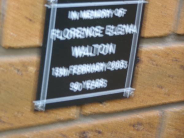 Florence Elena WALTON  | d: 13 Feb 2003, aged 90  | Kenmore-Brookfield Anglican Church, Brisbane  | 