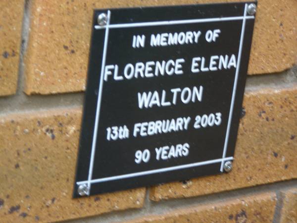 Florence Elena WALTON  | d: 13 Feb 2003, aged 90  | Kenmore-Brookfield Anglican Church, Brisbane  | 