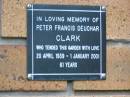 
Peter Francis Deuchar CLARK
b: 20 Apr 1939, d: 1 Jan 2001, aged 61
Kenmore-Brookfield Anglican Church, Brisbane
