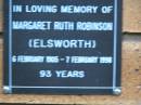 Margaret Ruth ROBINSON (ELSWORTH) b: 6 Feb 1905, d 7 Feb 1998, aged 93 Kenmore-Brookfield Anglican Church, Brisbane 