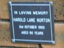 Harold Lane NORTON d: 2 Oct 1993, aged 90 Kenmore-Brookfield Anglican Church, Brisbane 