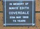 Mavis Edith COVERDALE d: 20 May 1988, aged 73 Kenmore-Brookfield Anglican Church, Brisbane 
