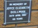 Joyce Elizabeth BOLLMAN d: 30 Apr 1982, aged 68 Kenmore-Brookfield Anglican Church, Brisbane 