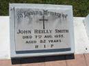 
John Reilly SMITH,
died 7 Aug 1955 aged 82 years;
Catherine Mary SMITH,
died 28 Jan 1983 aged 90 years;
St Johns Catholic Church, Kerry, Beaudesert Shire
